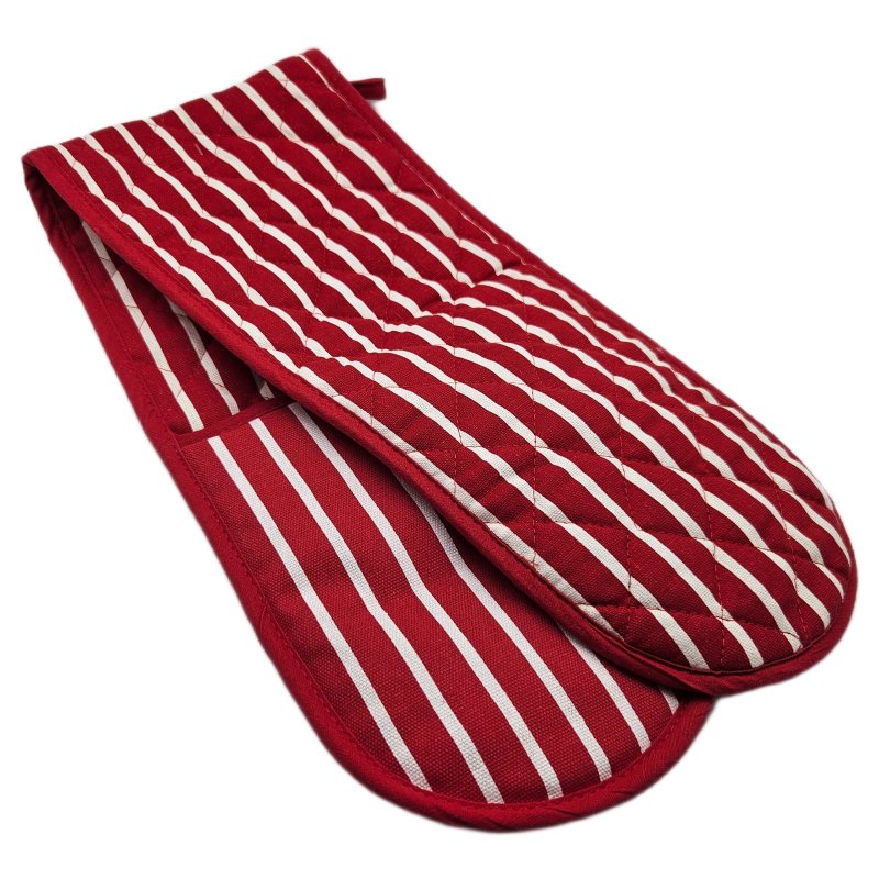 Butchers Stripe Red Double Oven Glove