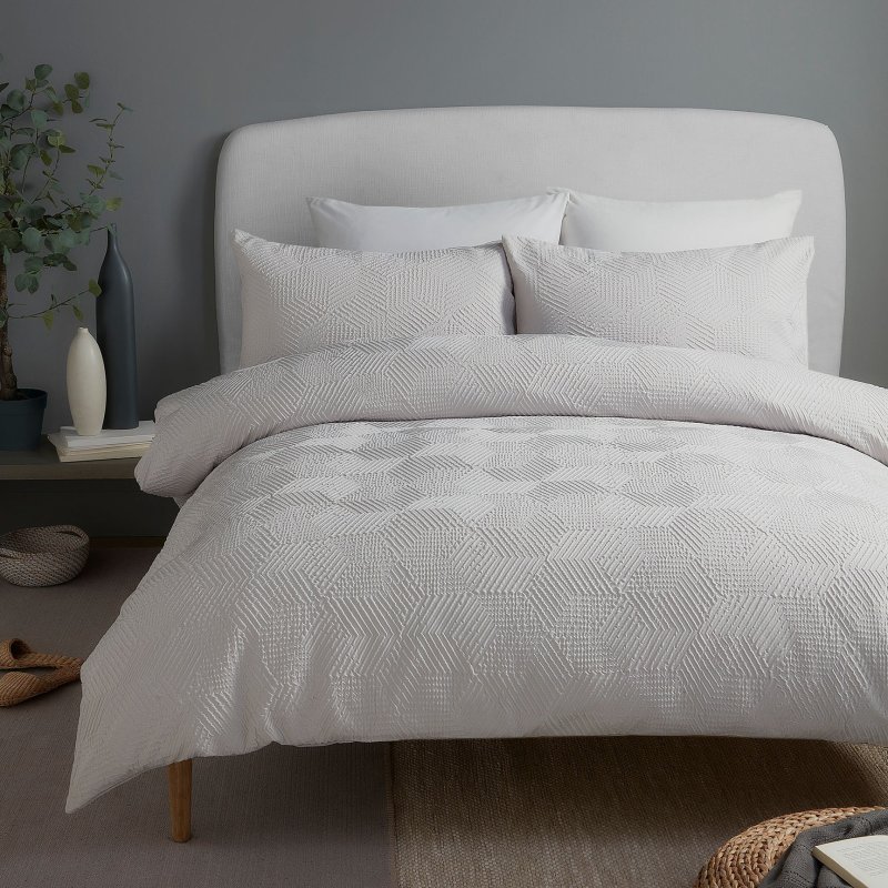 Serene Serene Grey Embossed Geo Duvet Set