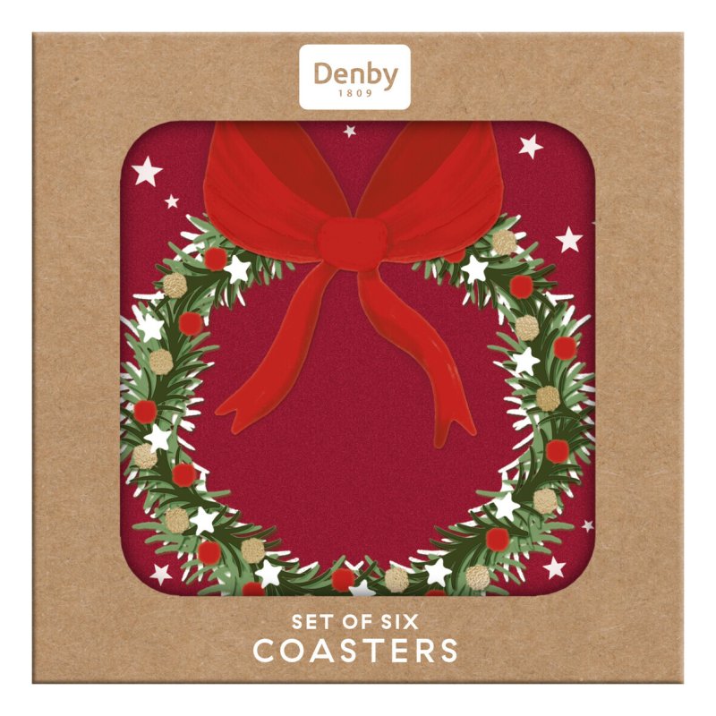 Denby Joy Wreath Set Of 6 Coasters in box