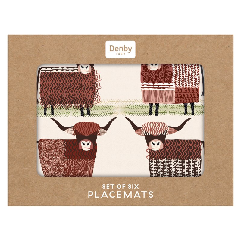 Denby Highland Cow Set Of 6 Placemats in box
