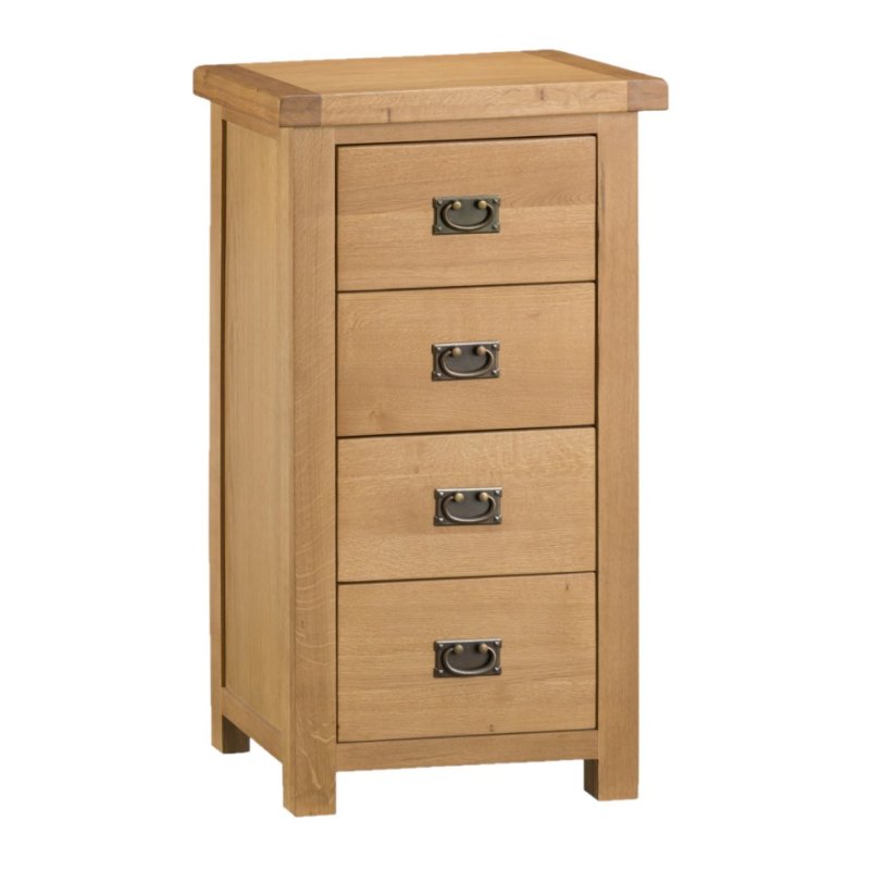 Norfolk Oak 4 Drawer Narrow Chest on a white background
