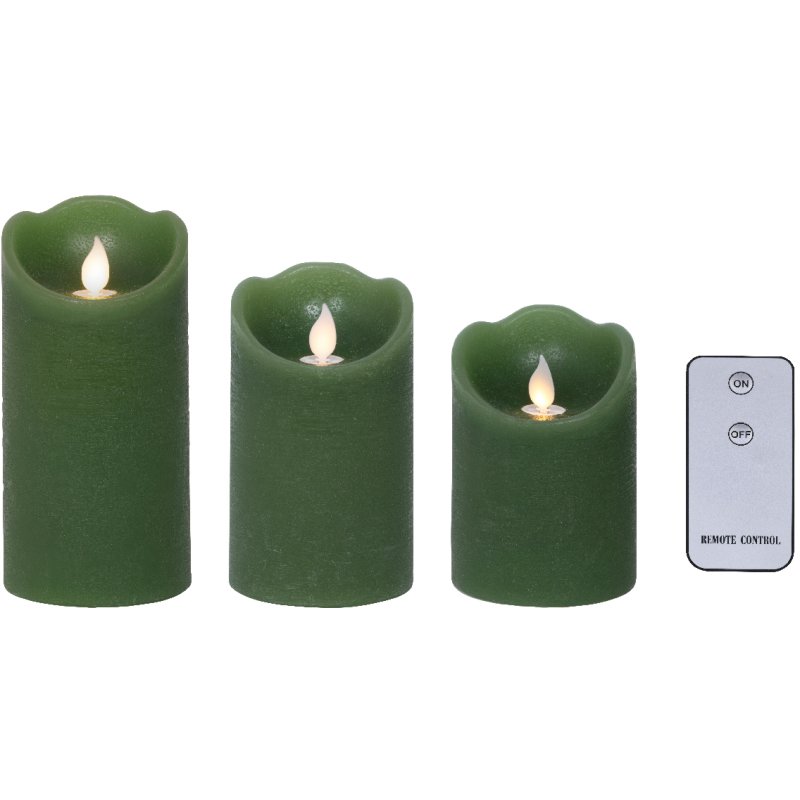 Kaemingk Kaemingk Set of 3 Green Remote LED Candles