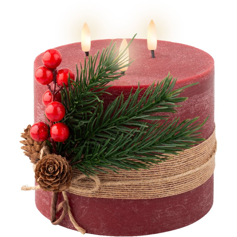 Kaemingk Kaemingk Large Decorative Red LED Triple Wick Candle