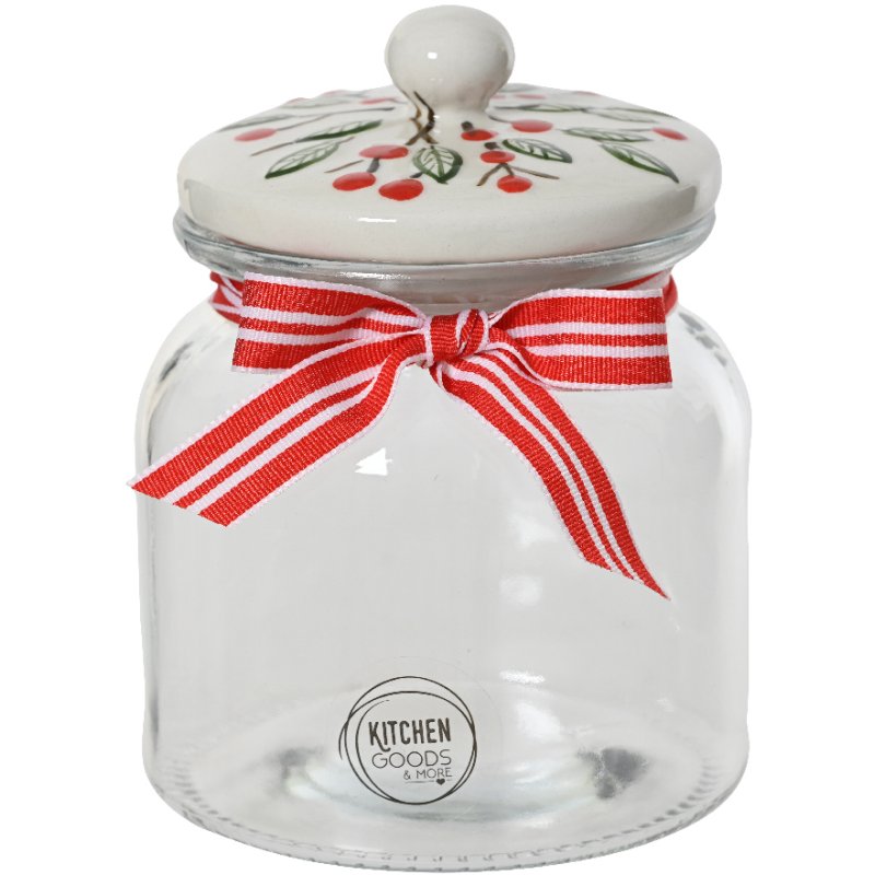 Kaemingk Kaemingk Short Glass Storage Jar with Ribbon