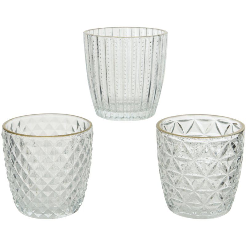 Kaemingk Kaemingk Glass Gold Edge Textured Tealight Holder