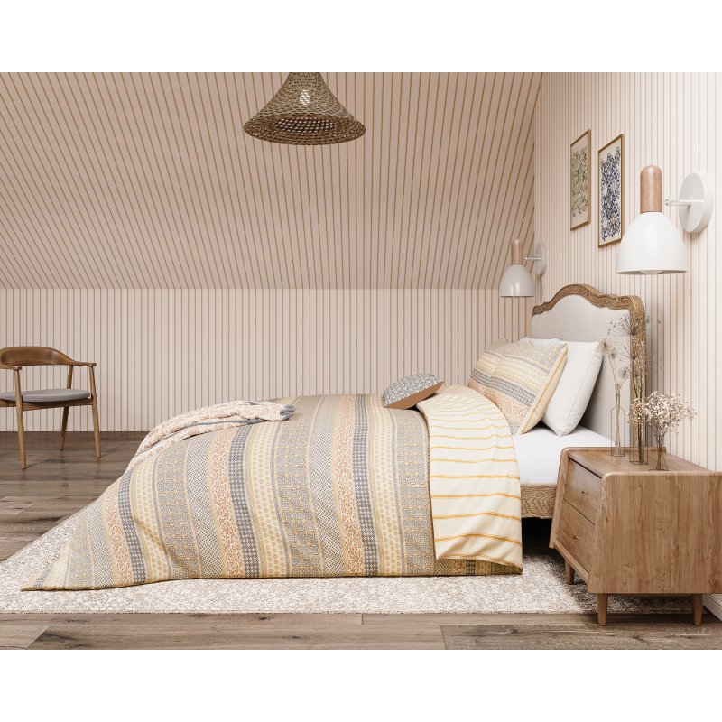 Helena Springfield Folk Stripe Graphite Copper Duvet Cover Set