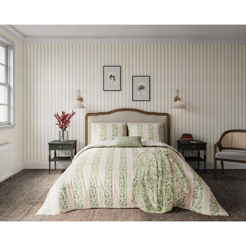 Helena Springfield Oak Stripe Green Pink Duvet Cover Set