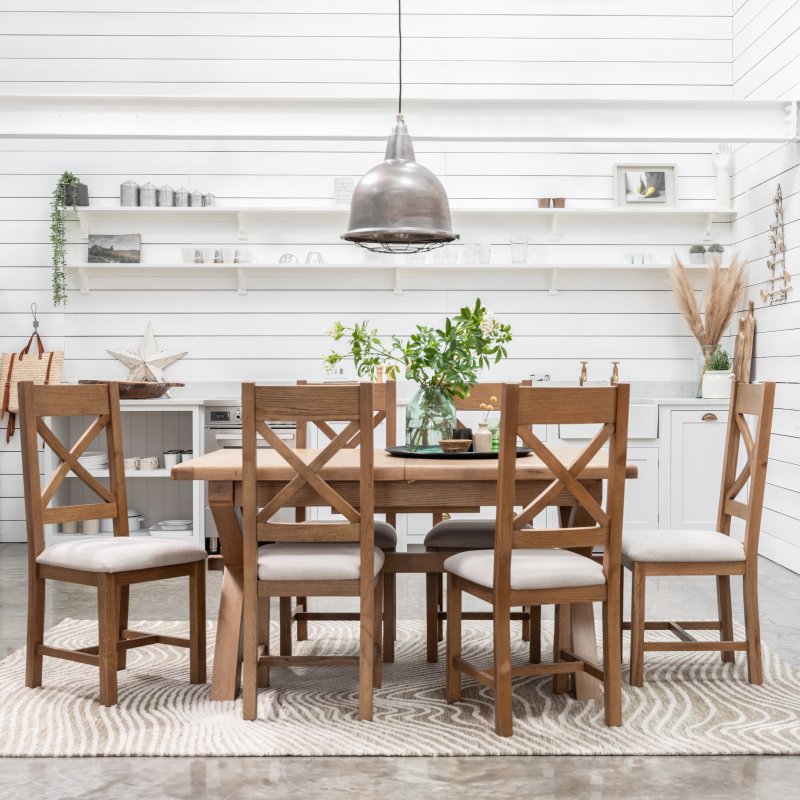 Manor Oak 1.3m Extending Crossed Leg Dining Table With 6 Cross Back Chairs lifestyle image