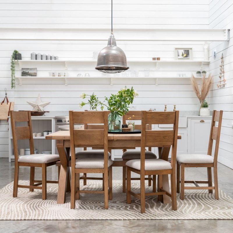 Aldiss Own Manor Oak 1.3m Extending Crossed Leg Dining Table with 6 Ladder Back Chairs