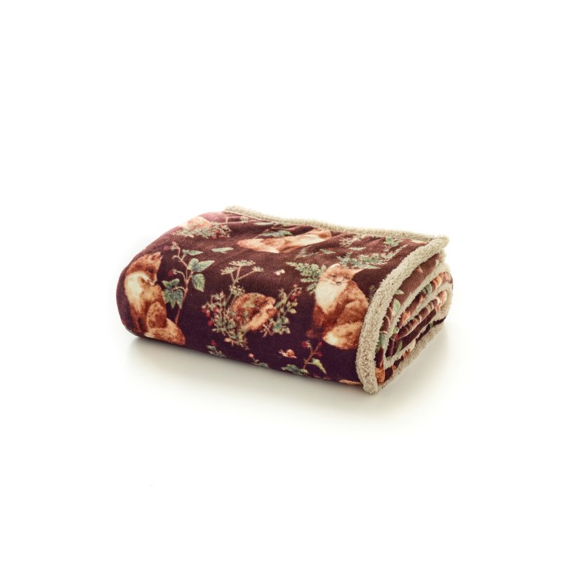 Deyongs Sherpa Fleece Throw Woodland Wildlife Wine
