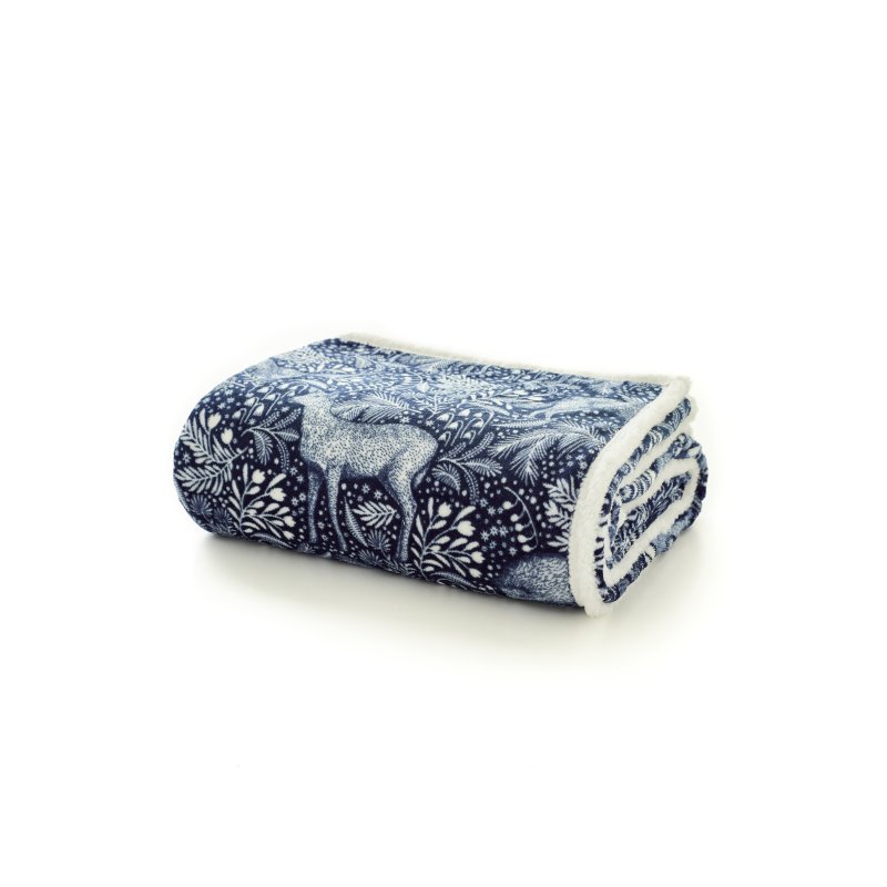 Deyongs Sherpa Fleece Throw Woodland Folk Navy