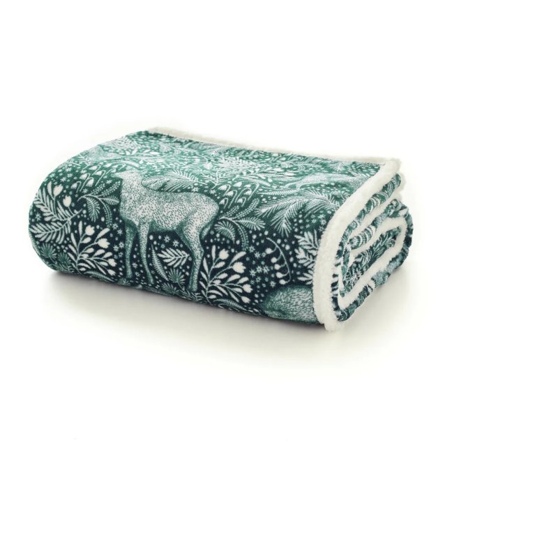 Deyongs Sherpa Fleece Throw Woodland Folk Green