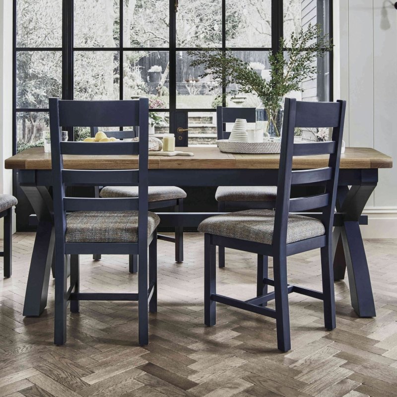 Aldiss Own Heritage Editions Blue 2m Extending Cross Leg Dining Table & 4 Ladder Back Chairs