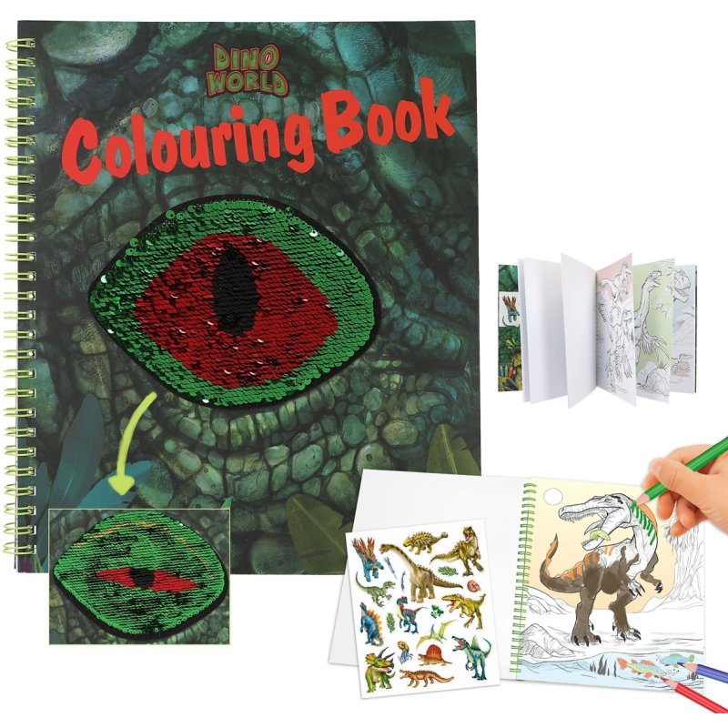 Dino World Colouring Book With Sequins
