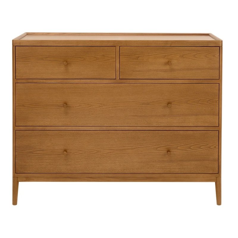 Ercol Salina 4 Drawer Wide Chest In OG Finish on a white background