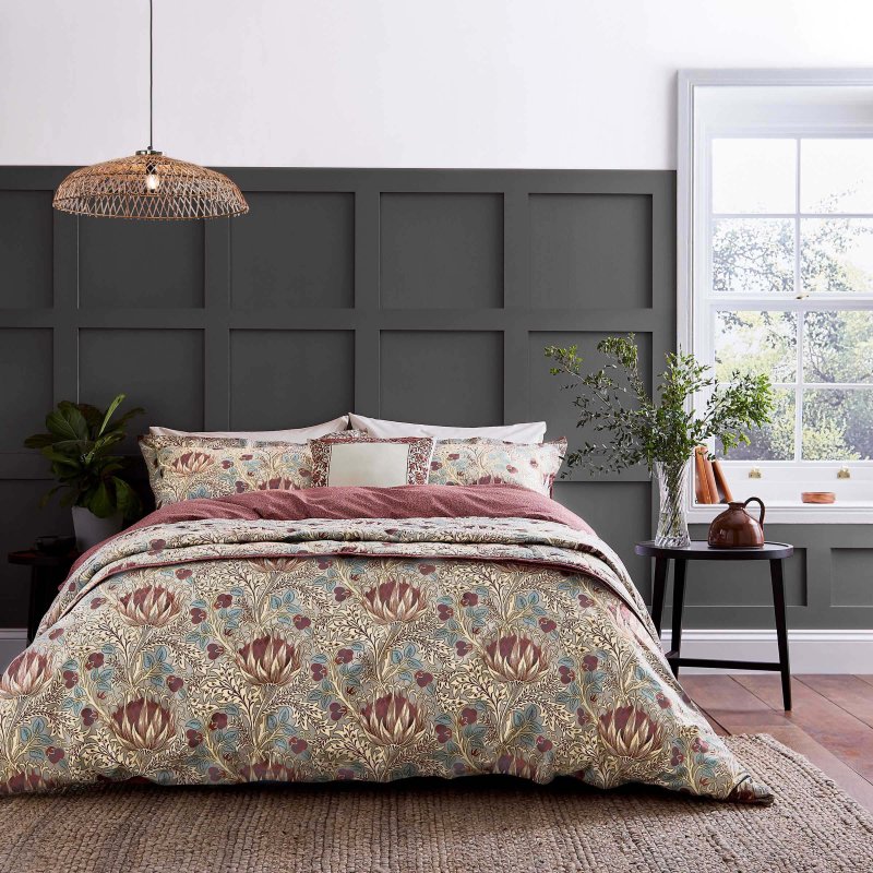 Morris & Co Artichoke Grey & Wine Duvet Set
