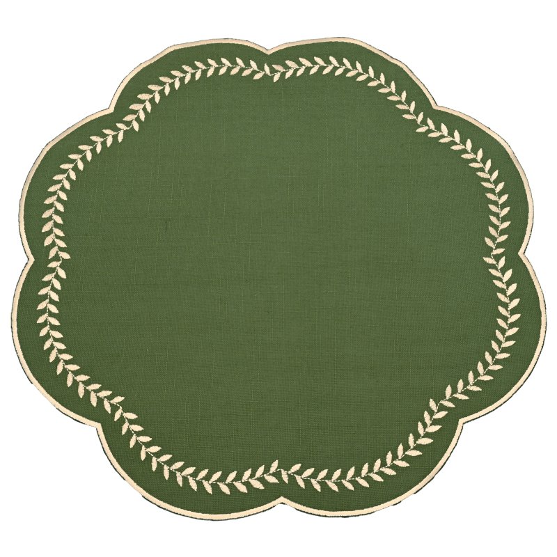Waltons Scalloped Embroidered Leaf Placemats Green