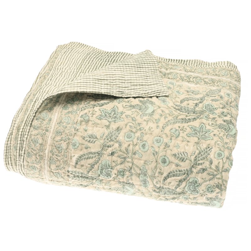 Waltons Jaipur Hand Block Print Bedspread Olive
