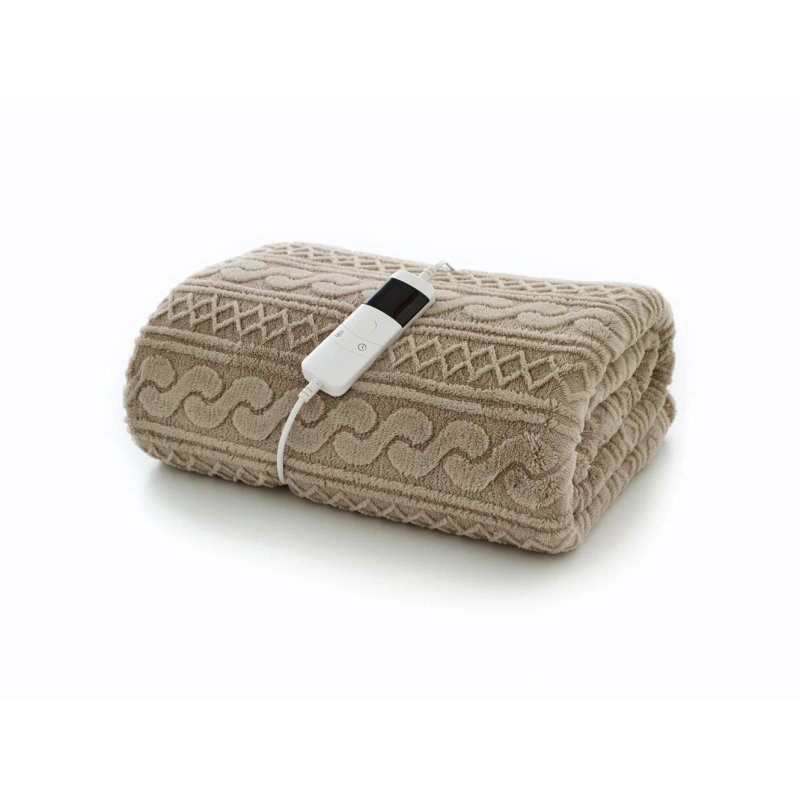 Deyongs Deyongs Taupe Cable Sherpa Heated Throw