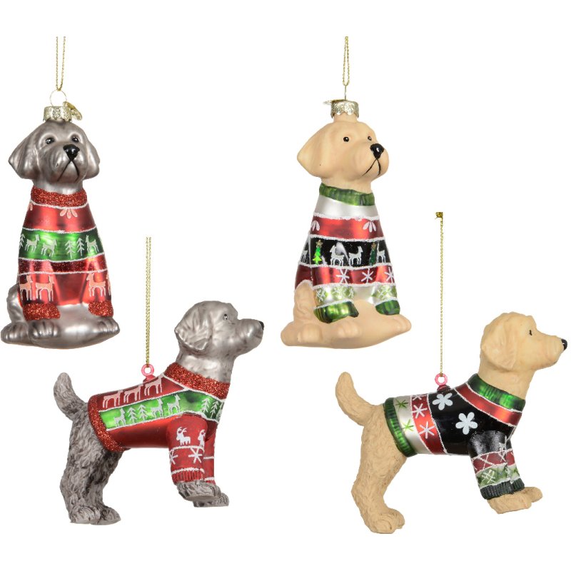Kaemingk Dog In A Jumper Glass Tree Decoration