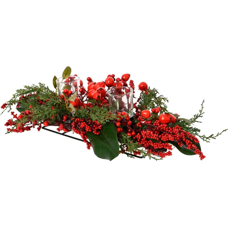 Kaemingk Tablecentre Florals With Red Berries And Flowers Small