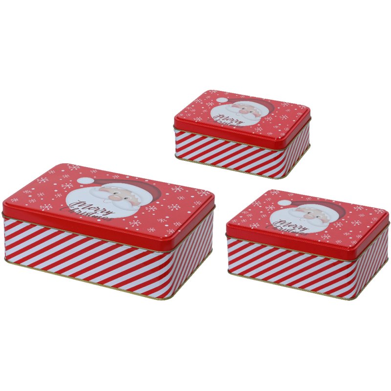 Kaemingk Set Of 3 Santa Storage Tins Rectangular