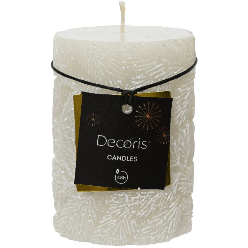 Kaemingk Snow Leaf White Pillar Candles Short