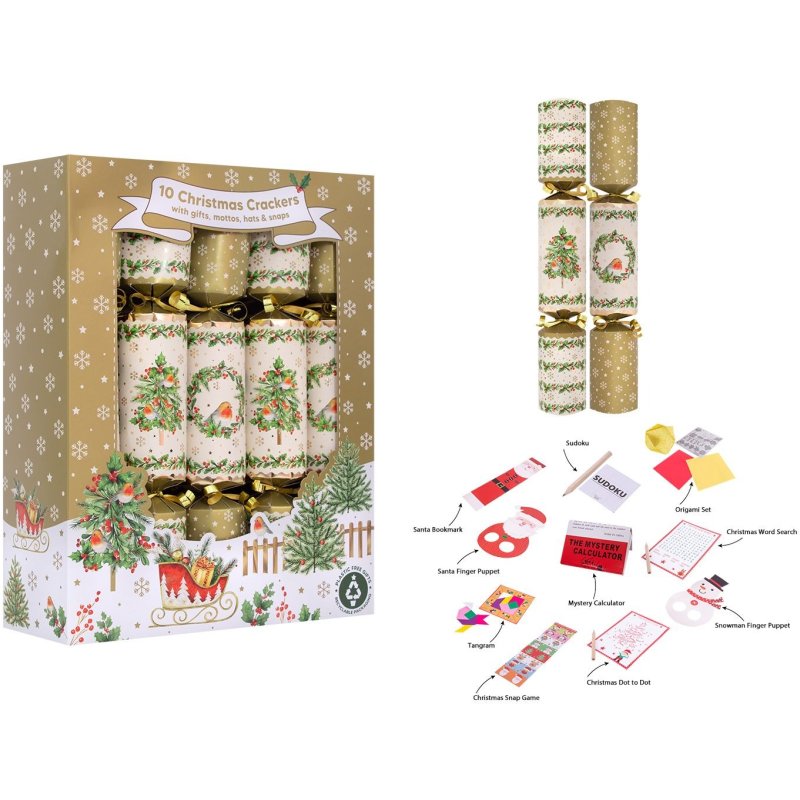 Family Robin & Wreath Box Of 10 Crackers