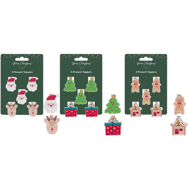 Green Christmas Present Topper Pegs Assorted Cute