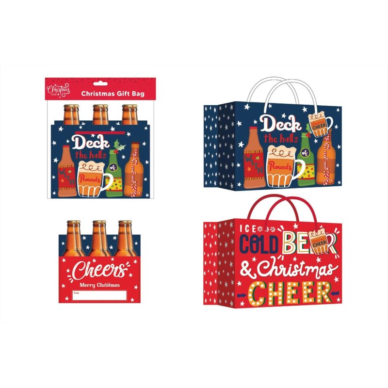 Green Christmas Beer Gift Bags Set Of 2
