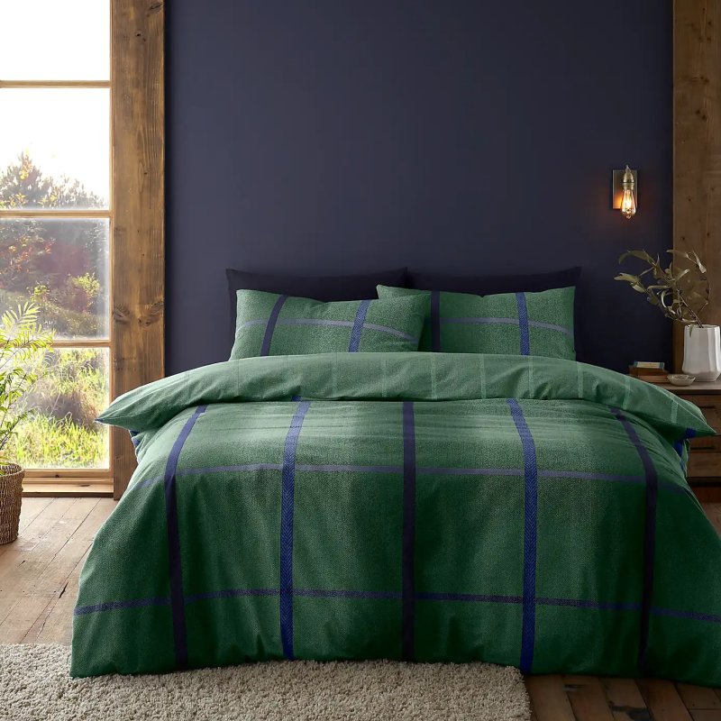 Catherine Lansfield Catherine Lansfield Melrose Tweed Brushed Green Duvet Cover Set