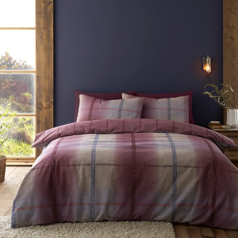 Catherine Lansfield Catherine Lansfield Melrose Tweed Brushed Plum Duvet Cover Set