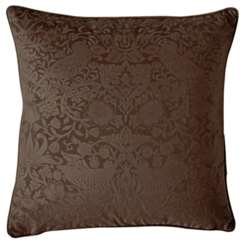 William Morris At Home Strawberry Thief Embossed Chocolate Cushion