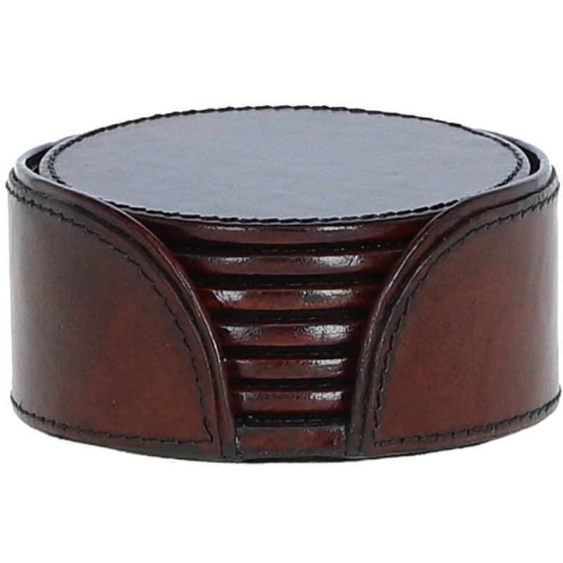 Ashwood Leather Round Coasters Tan