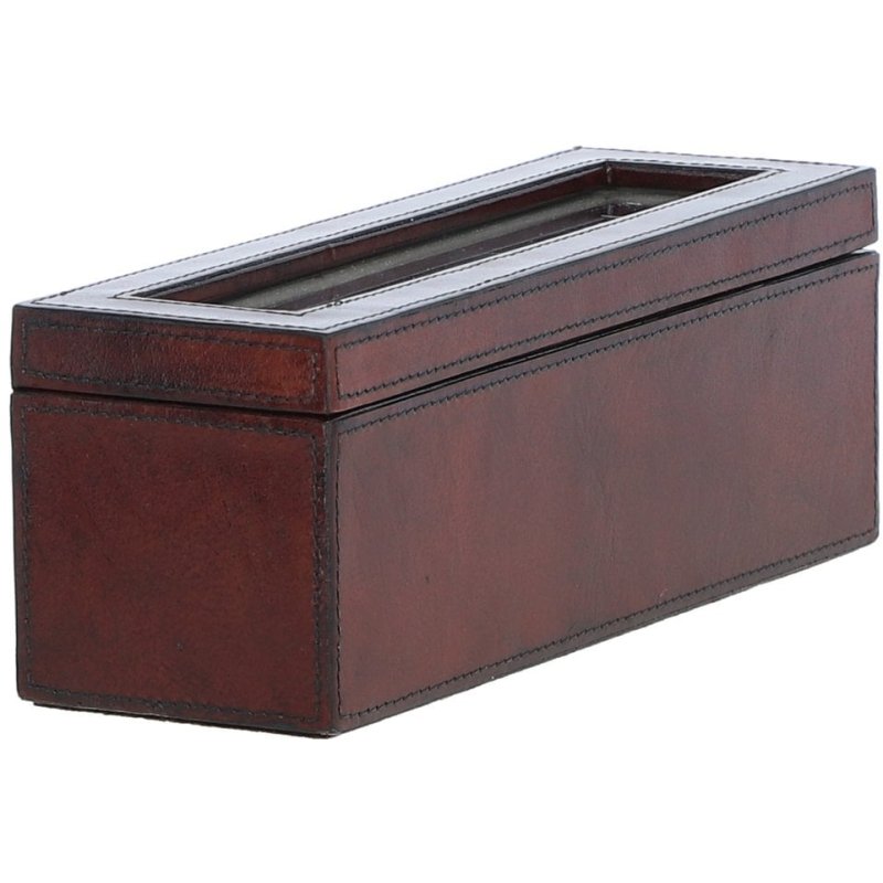 Ashwood Leather Glass Top Triple Watch Box Tan