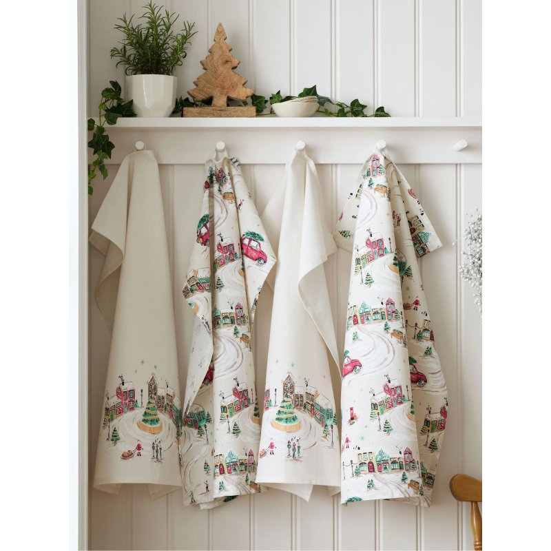 Catherine Lansfield Catherine Lansfield Pack of 4 Christmas Town Tea Towels