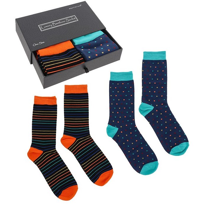 Shudehill Mens Bamboo Socks Gift Box Dot Stripe