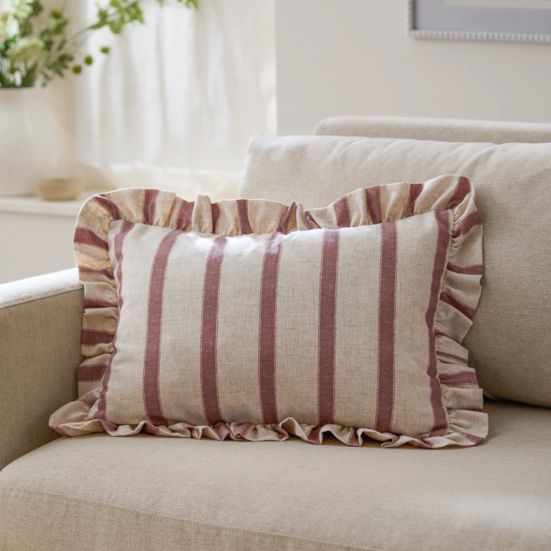 Paoletti Paoletti Connie Clay Pink Striped Ruffle Cushion