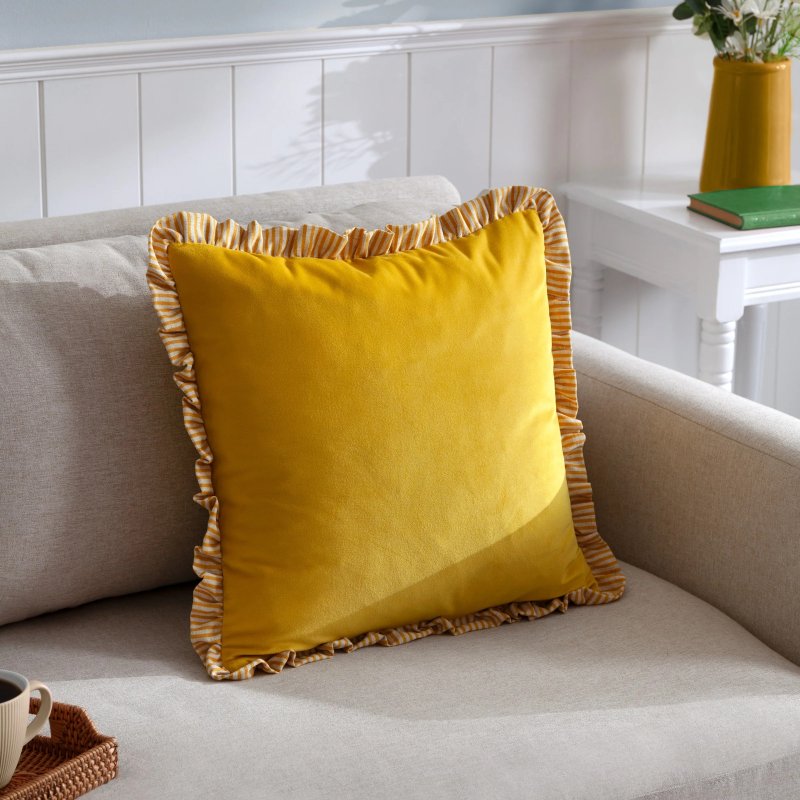 Paoletti Paoletti Solene Yellow Ruffle Matte Velvet Cushion