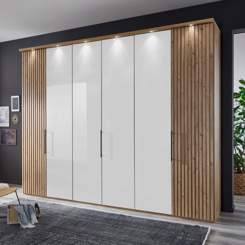 Wiemann Chicago 3m 6 Door Wardrobe In White Glass With Cornice And LEDs lifestyle image
