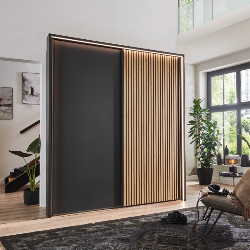 Wiemann 2m Sliding Door Wardrobe In Graphite With Frame And LEDs lifestyle image