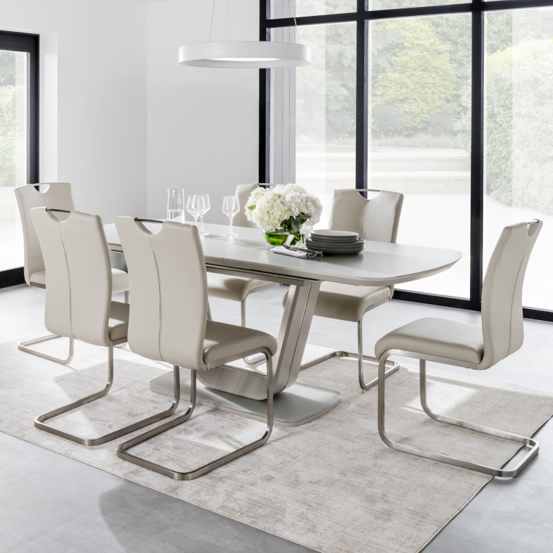 Lazzaro 1.6m Putty Extending Table With 6 Taupe Chairs lifestyle image