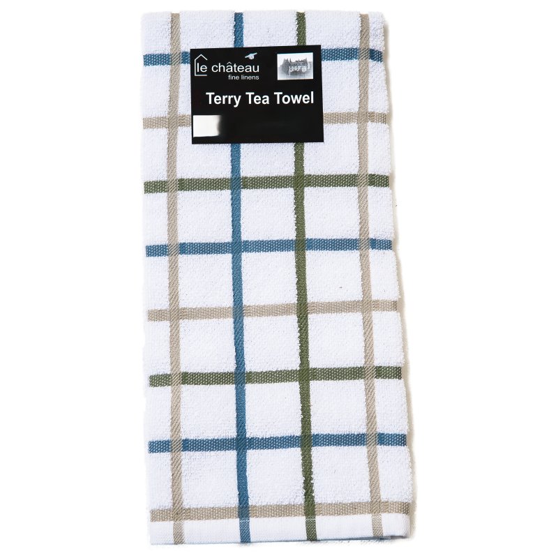 Le Chateaux Multi Check Cotton Terry Tea Towel Green