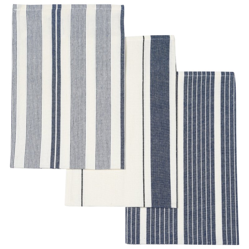Le Chateaux Eco Stripe 3 Pack Tea Towels Blue
