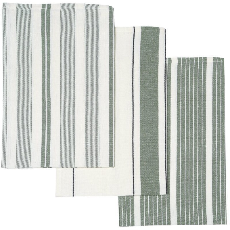 Le Chateaux Eco Stripe 3 Pack Tea Towels Green