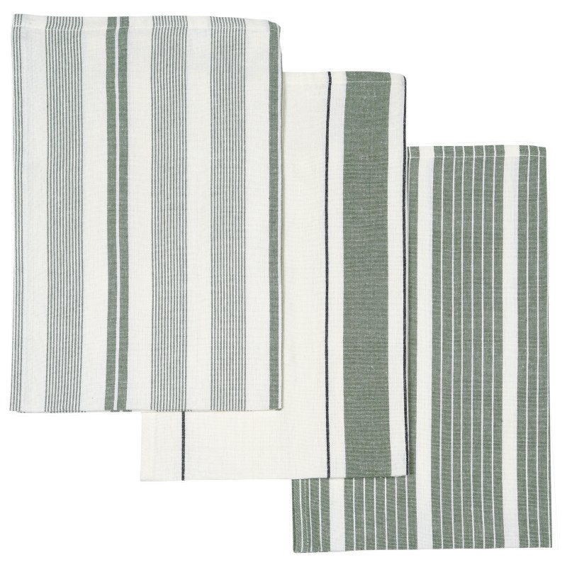 Le Chateaux Eco Stripe 3 Pack Tea Towels Green