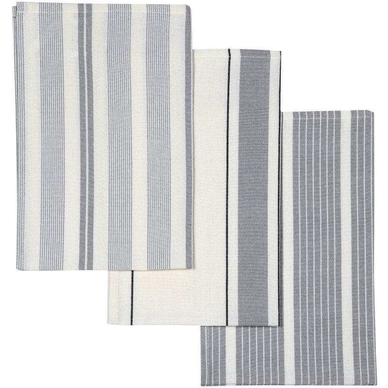 Le Chateaux Eco Stripe 3 Pack Tea Towels Grey