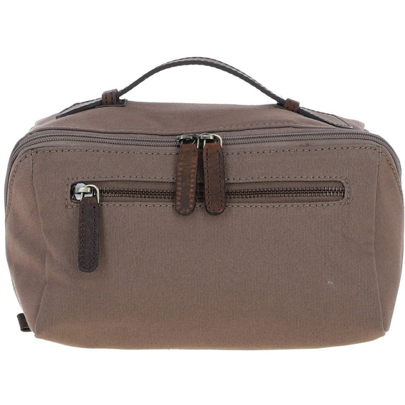 Ashwood Leather Fenland Canvas Leather Toiletry Bag Mud/Grey