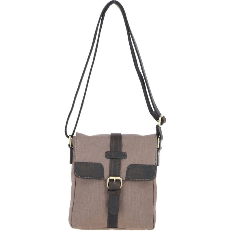 Ashwood Leather Fenland Canvas Leather Crossbody Bag Mud/Grey