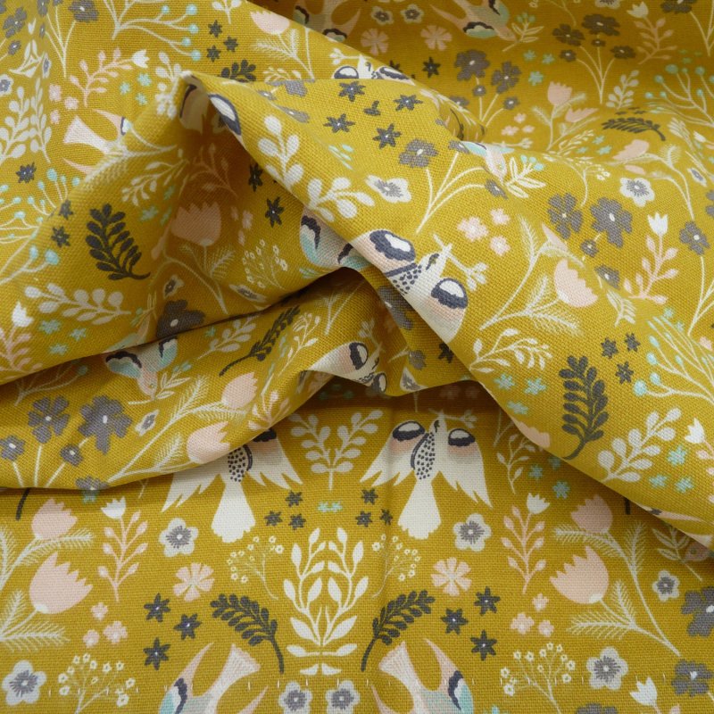 Close up of the rippled Folklore fabric in Ochre